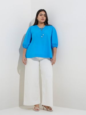 Gia Blue Knot-Detailed Cotton Blouse