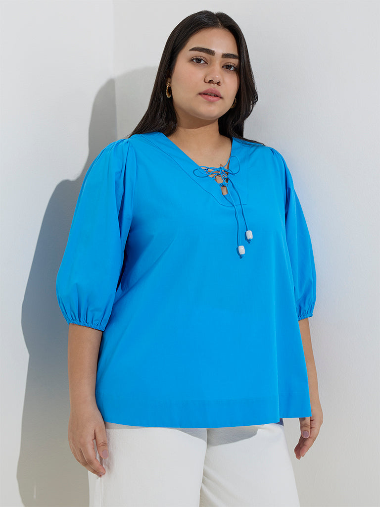 Gia Blue Knot-Detailed Cotton Blouse - Image 2