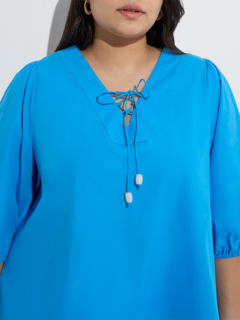 Gia Blue Knot-Detailed Cotton Blouse - Image 3