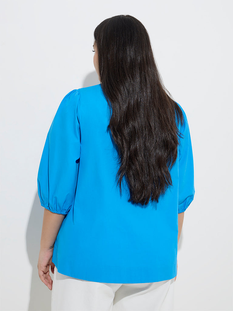 Gia Blue Knot-Detailed Cotton Blouse - Image 4