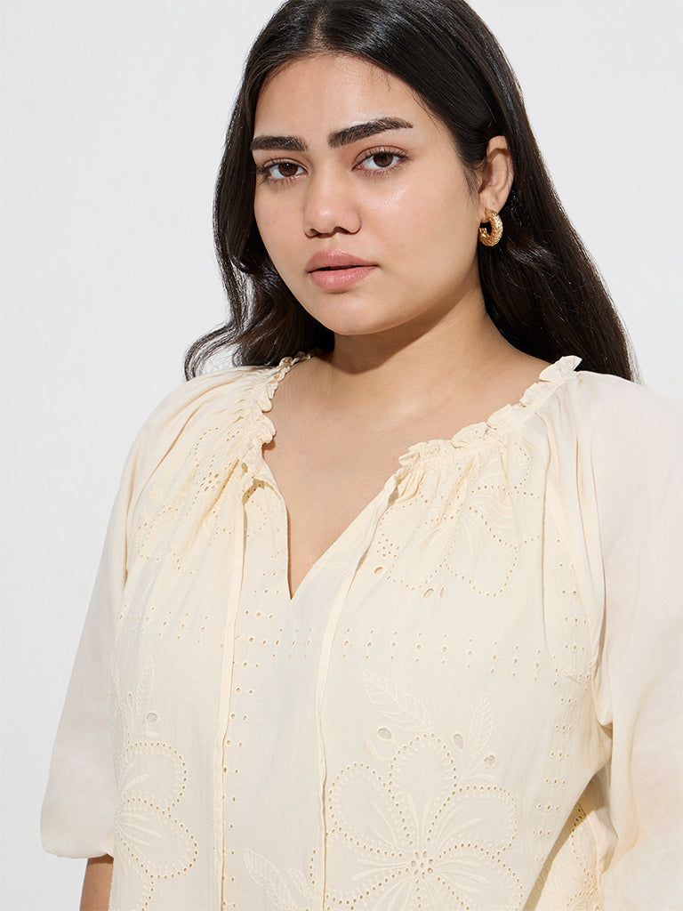 Gia Light Yellow Floral Embroidered Cotton Blouse - Image 3
