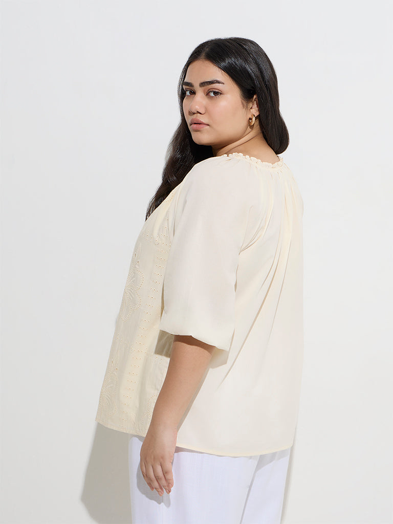 Gia Light Yellow Floral Embroidered Cotton Blouse - Image 4