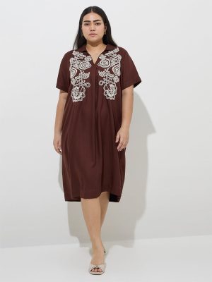 Gia Brown Embroidered A-Line Dress