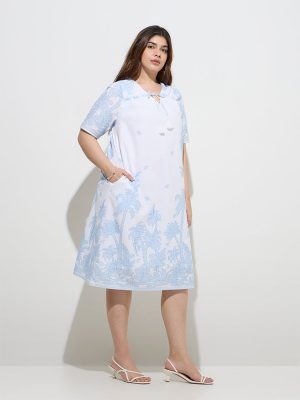 Gia White Tropical-Inspired Cotton-Blend A-Line Dress