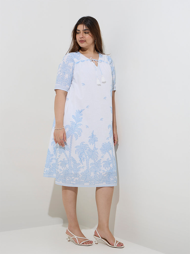 Gia White Tropical-Inspired Cotton-Blend A-Line Dress - Image 2