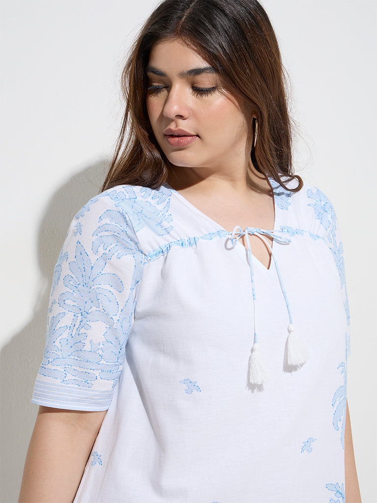 Gia White Tropical-Inspired Cotton-Blend A-Line Dress - Image 3