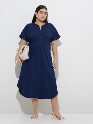Gia Navy Solid A-Line Dress