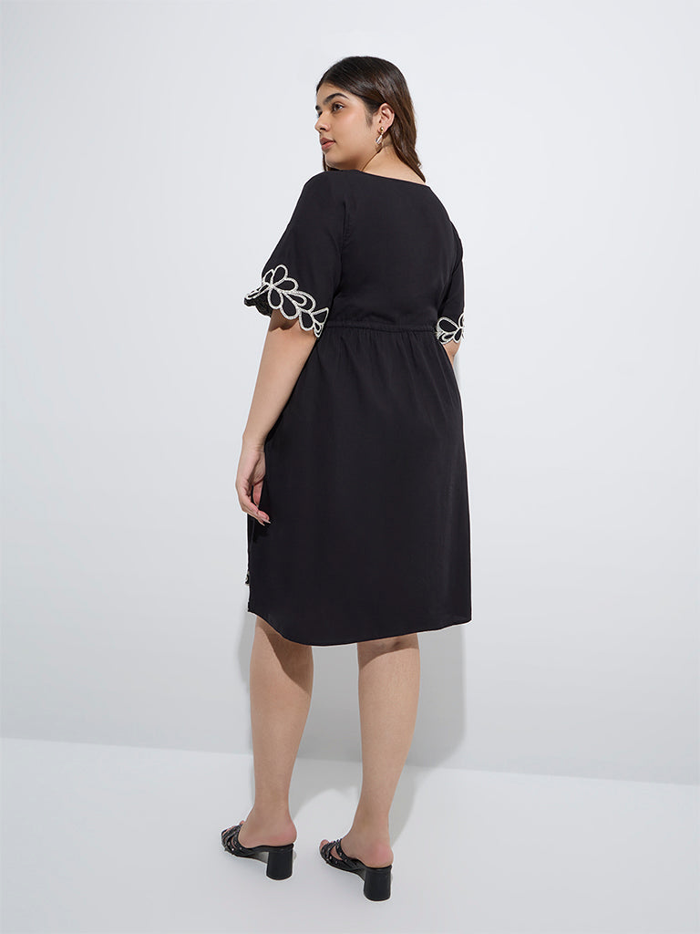 Gia Black Embroidered Cotton A-Line Dress - Image 4