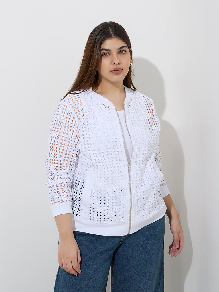 Gia White Schiffli Detailed Cotton Jacket