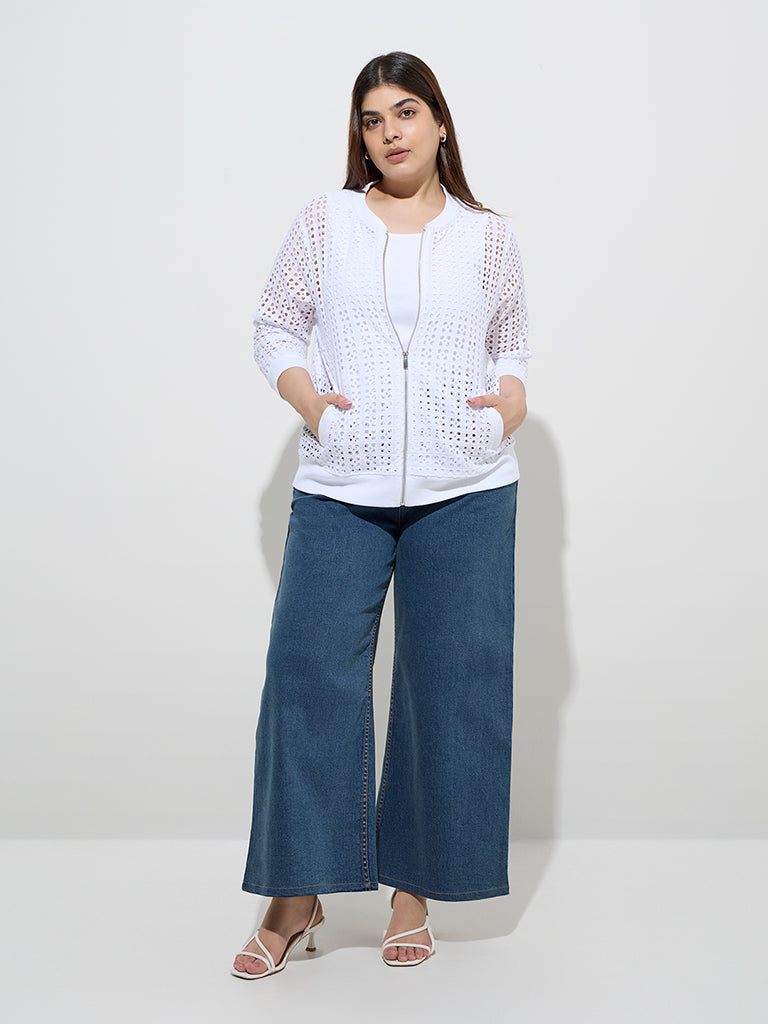 Gia White Schiffli Detailed Cotton Jacket - Image 3