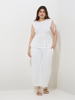 Gia White Solid High-Rise Trousers