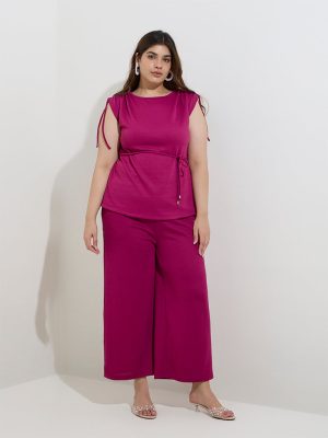 Gia Fuchsia Solid High-Rise Trousers