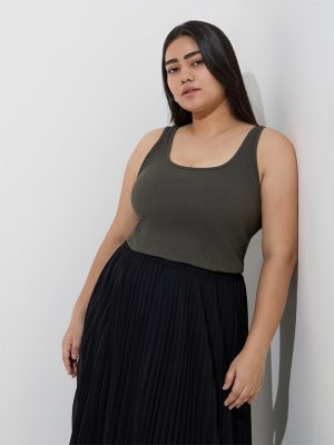 Gia Olive Ribbed-Textured Cotton-Blend Tank Top