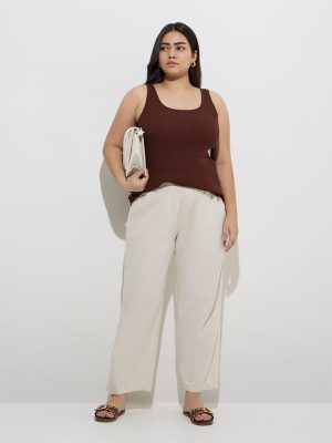 Gia Dark Brown Ribbed Cotton-Blend Tank Top