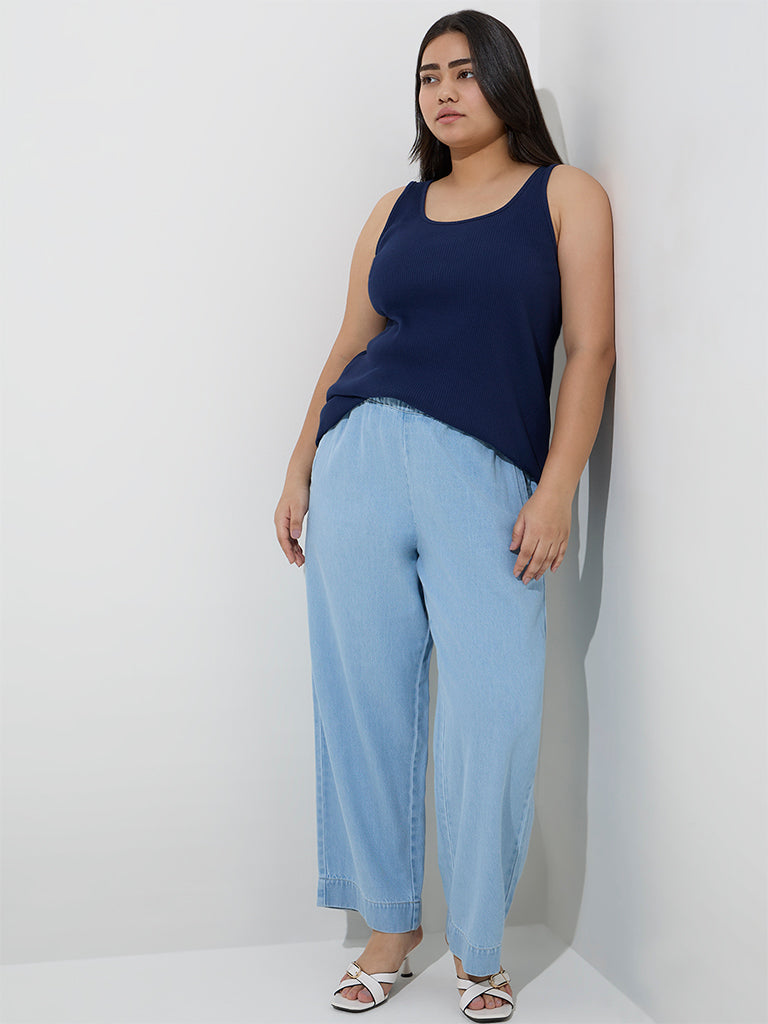 Gia Navy Ribbed-Textured Cotton-Blend Tank Top - Image 3