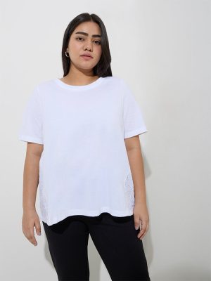 Gia White Schiffli-Detailed Cotton Top