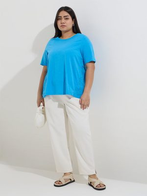 Gia Blue Schiffli-Detailed Cotton Top