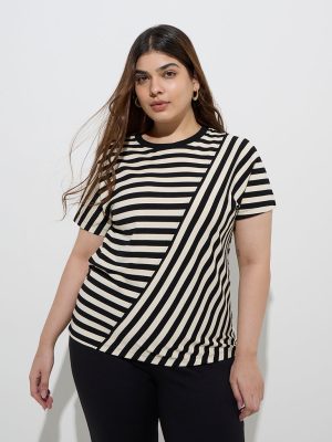 Gia Black Stripe Printed T-Shirt