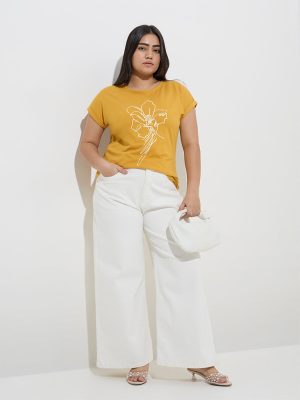 Gia Mustard Floral Printed Cotton T-Shirt