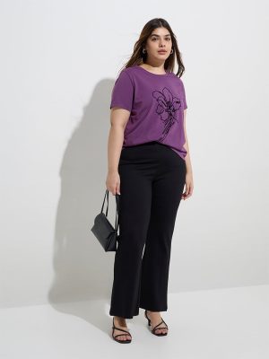 Gia Purple Floral Design Cotton T-Shirt