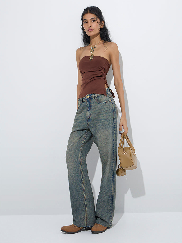 Nuon Blue Washed Relaxed-Fit High-Rise Jeans