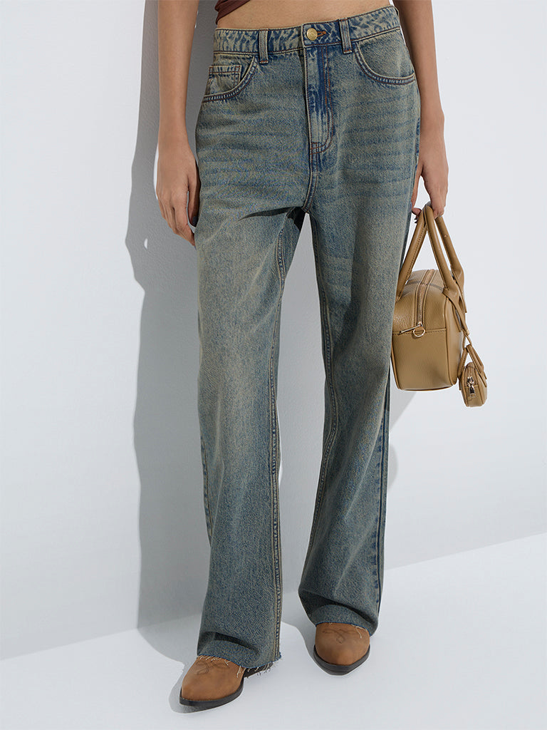Nuon Blue Washed Relaxed-Fit High-Rise Jeans - Image 2