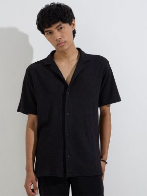 ETA Black Self-Designed Relaxed-Fit Cotton Shirt