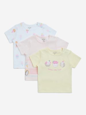 HOP Baby Pink Printed Cotton T-Shirts - Pack of 3