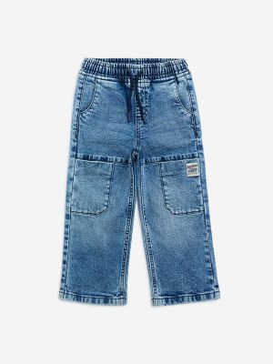 HOP Kids Blue Faded Relaxed-Fit High-Rise Jeans