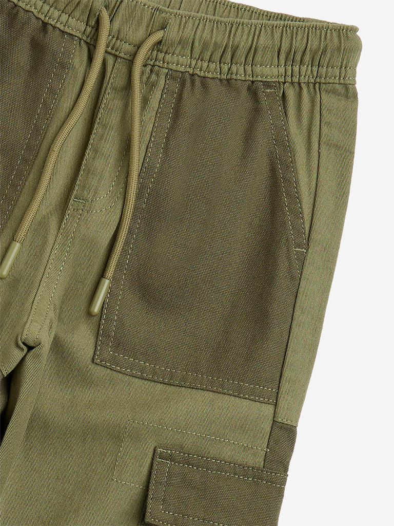 HOP Kids Olive Mid-Rise Cotton Joggers - Image 3