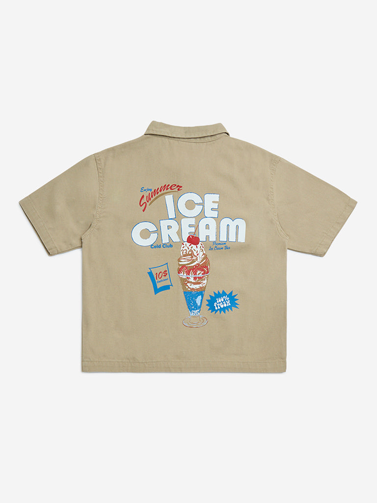 HOP Kids Taupe Printed Cotton Shirt - Image 3