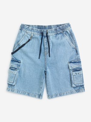 Y&F Kids Light Blue Mid-Rise Denim Shorts