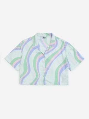 Y&F Kids White Wave Printed Cropped Shirt