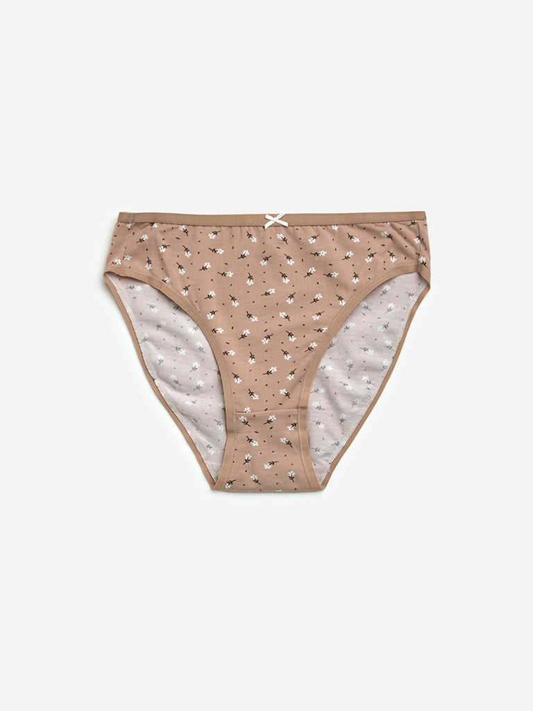 Wunderlove Taupe Cotton-Blend Hi-Leg Briefs - Pack of 3 - Image 2