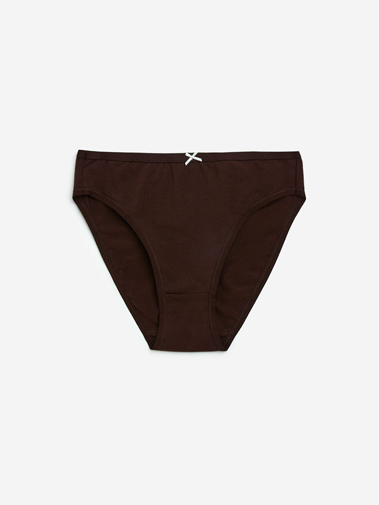 Wunderlove Taupe Cotton-Blend Hi-Leg Briefs - Pack of 3 - Image 3