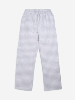 Y&F Kids Lilac Checkered High-Rise Cotton Trousers