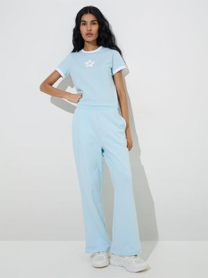 Studiofit Light Blue High-Rise Cotton Track Pants