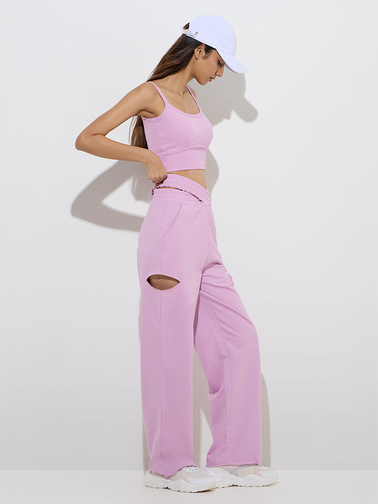 Studiofit Pink Cut-Out Design High-Rise Cotton Track Pants