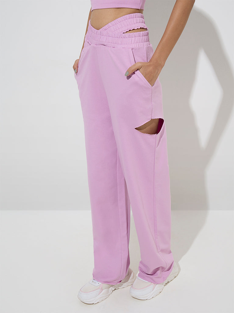 Studiofit Pink Cut-Out Design High-Rise Cotton Track Pants - Image 2
