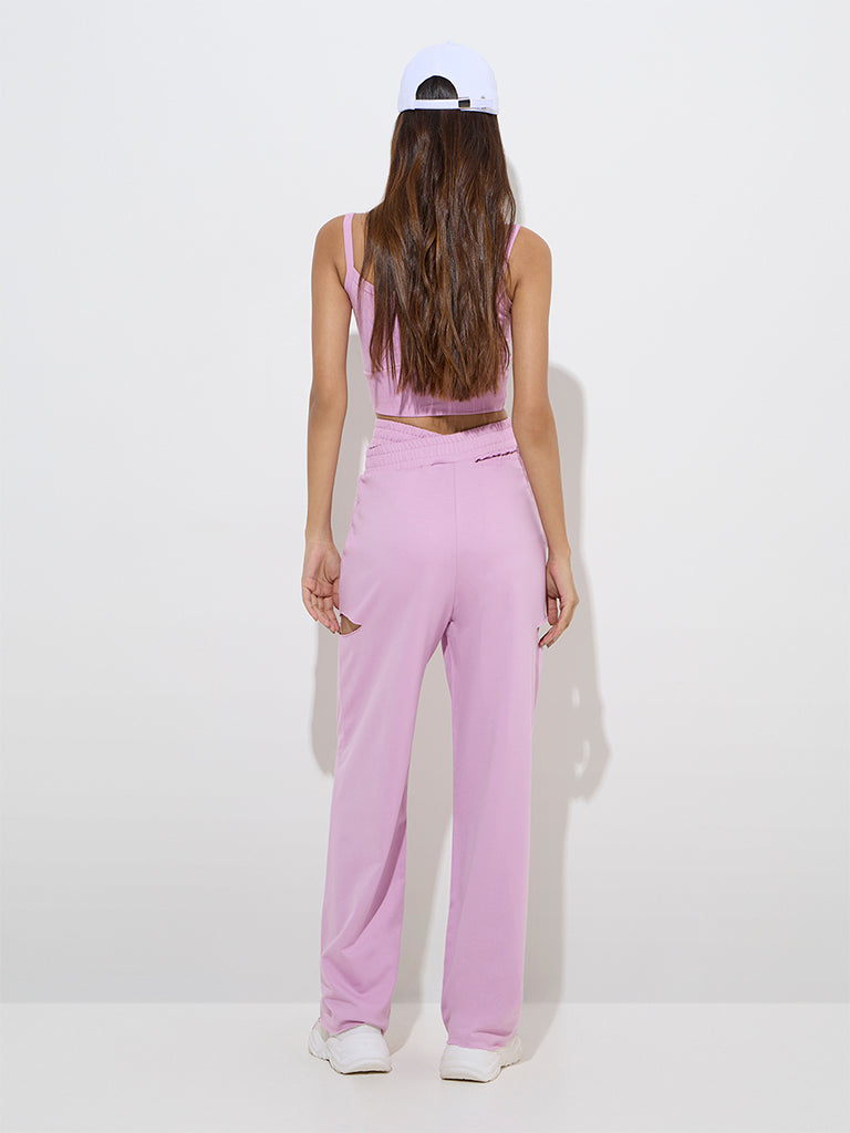 Studiofit Pink Cut-Out Design High-Rise Cotton Track Pants - Image 4