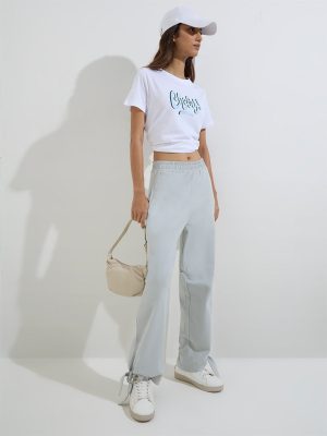 Studiofit Grey Solid High-Rise Cotton Track Pants