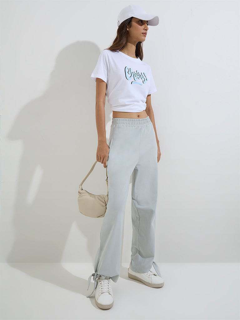 Studiofit Grey Solid High-Rise Cotton Track Pants