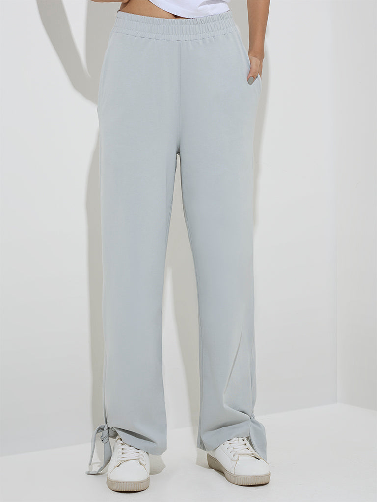 Studiofit Grey Solid High-Rise Cotton Track Pants - Image 2