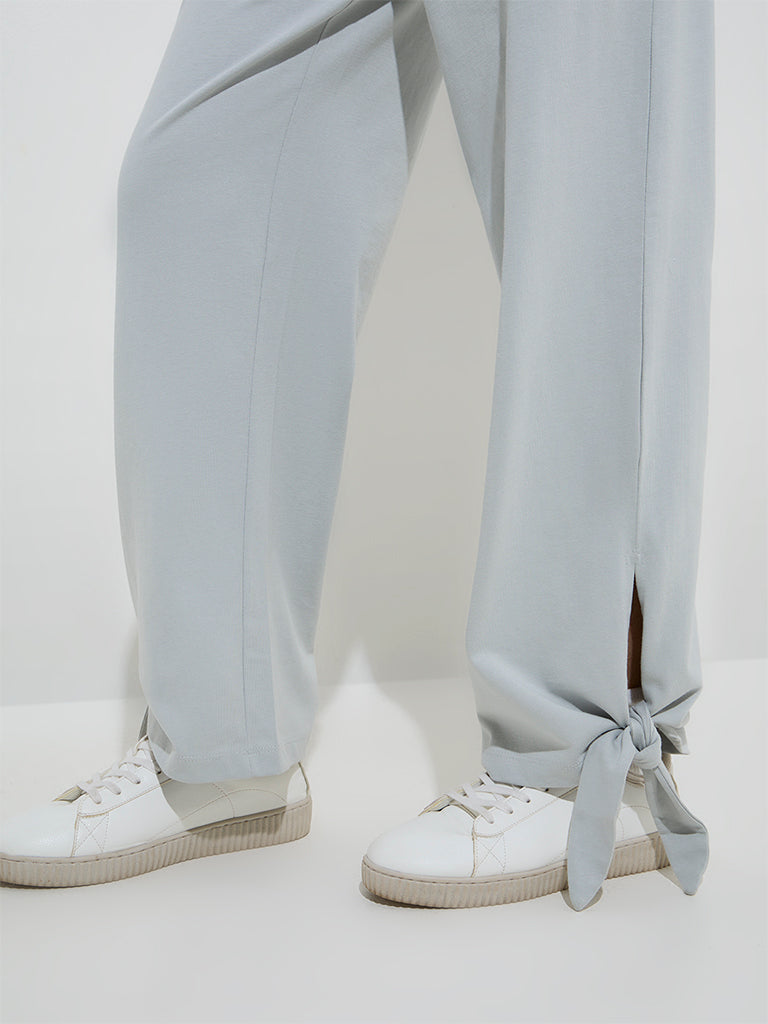 Studiofit Grey Solid High-Rise Cotton Track Pants - Image 3