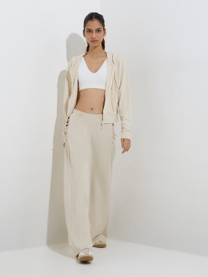 Studiofit Cream Criss-Cross Detailed High-Rise Track Pants