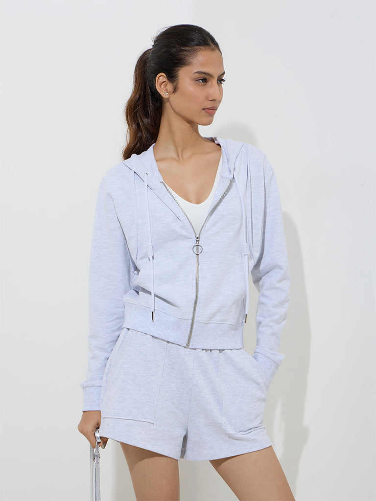 Studiofit Grey Solid Hooded Jacket - Image 2