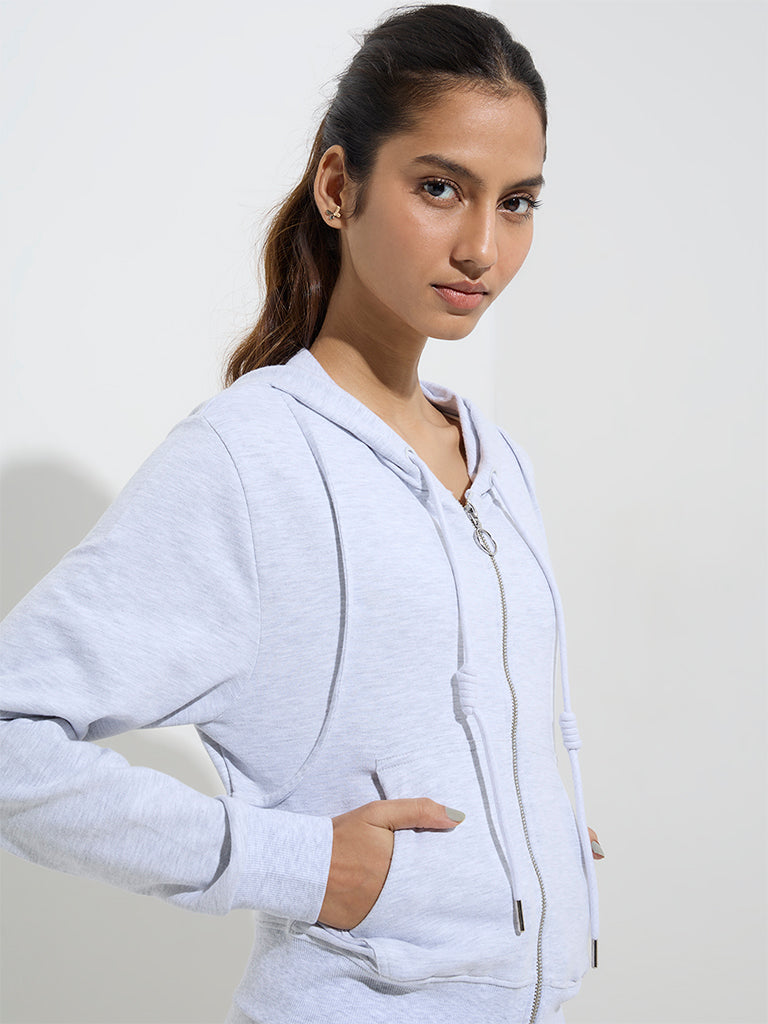 Studiofit Grey Solid Hooded Jacket - Image 3