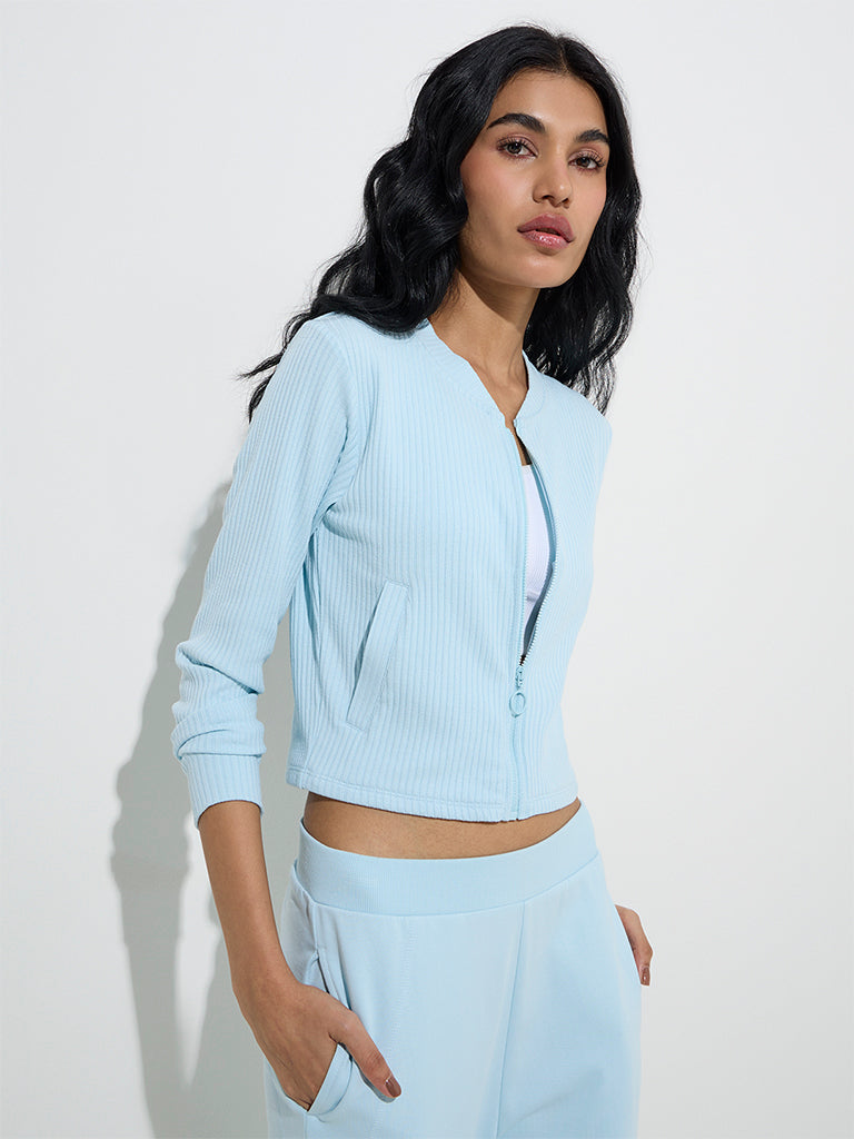 Studiofit Light Blue Ribbed-Textured Jacket