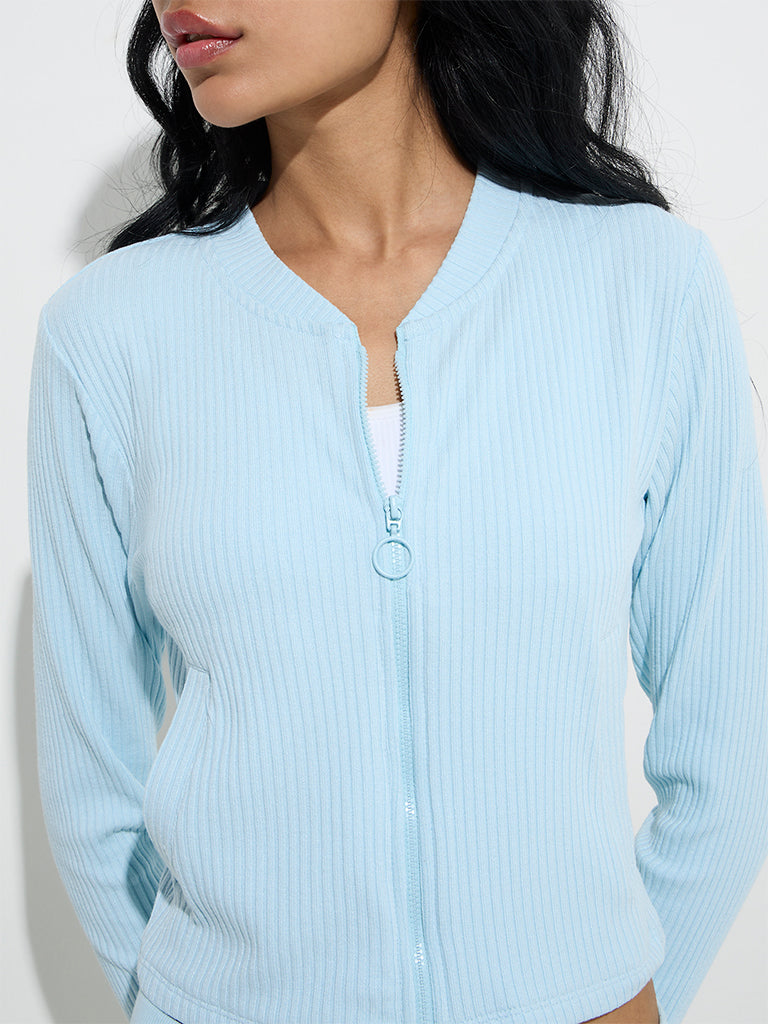 Studiofit Light Blue Ribbed-Textured Jacket - Image 2