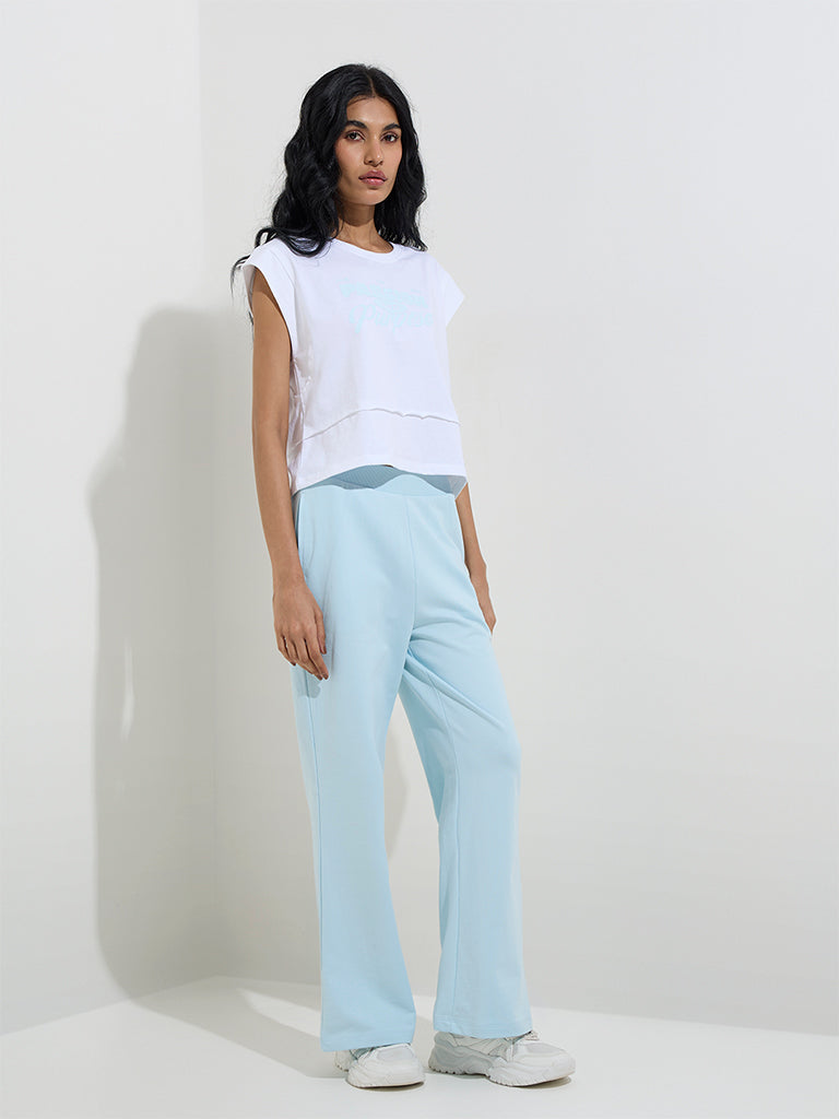 Studiofit White Text Printed Cotton T-Shirt - Image 3